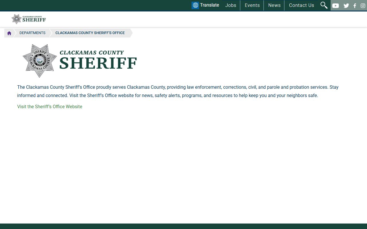 Clackamas County Sheriff website for jail roster inmate search