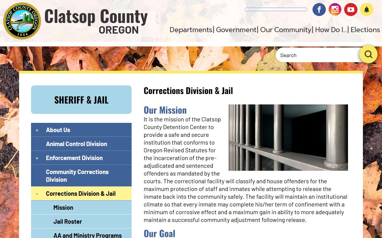 Clatsop County Jail corrections division page and jail roster info