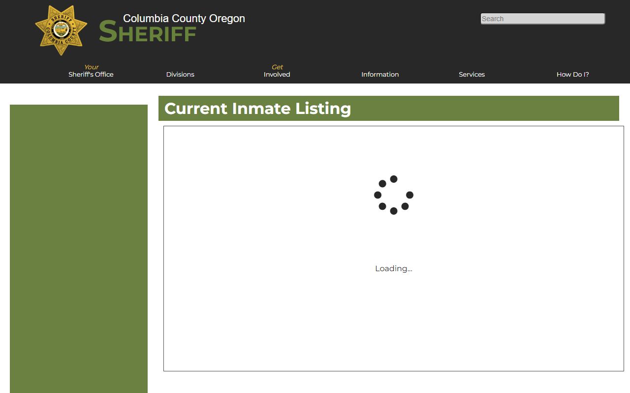 Columbia County jail inmate listing page for jail roster search