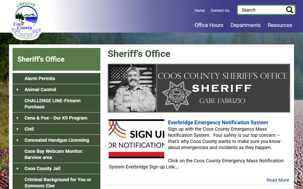 Coos County Sheriff Office website for jail roster search
