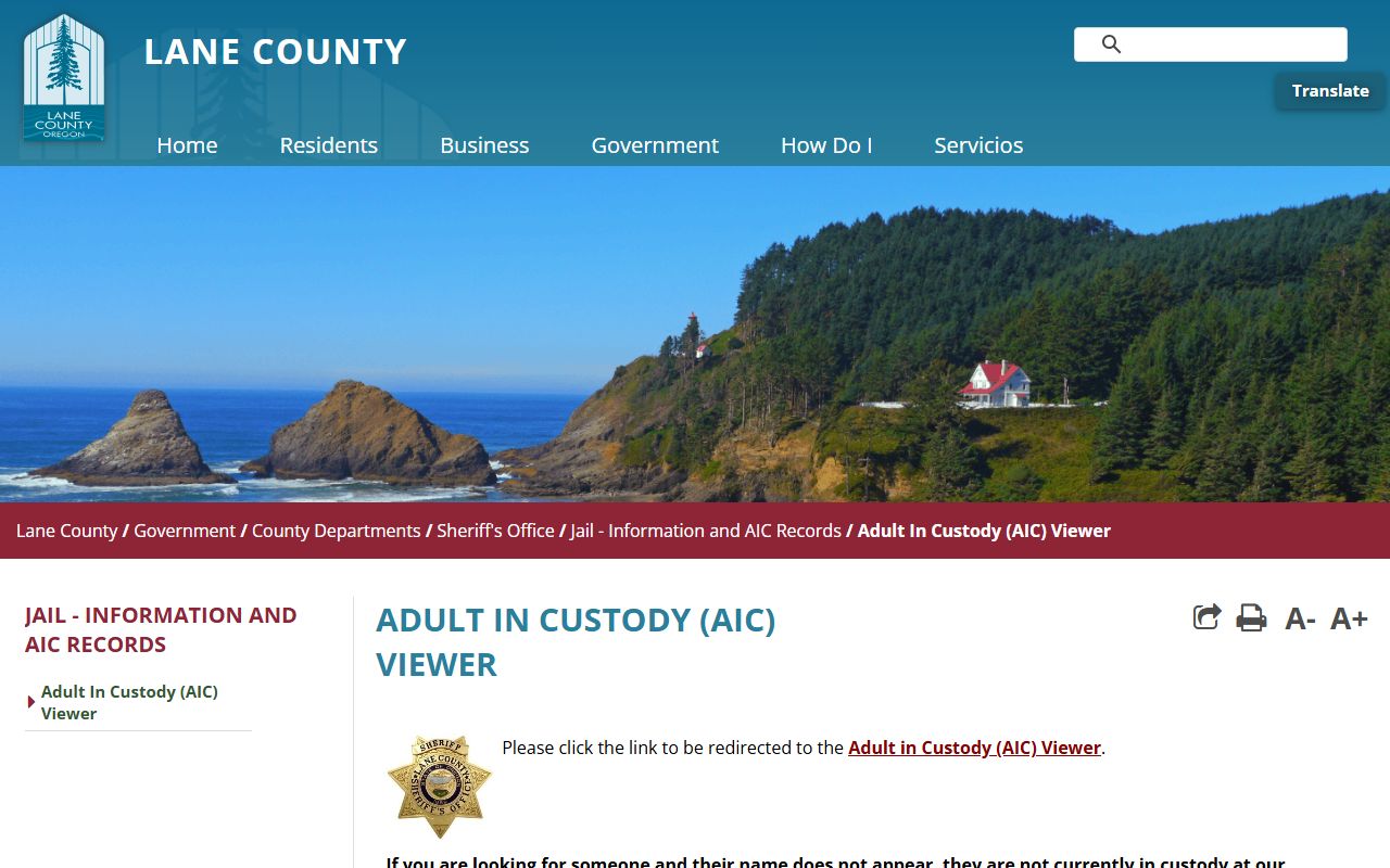 Eugene jail roster search on Lane County AIC Viewer