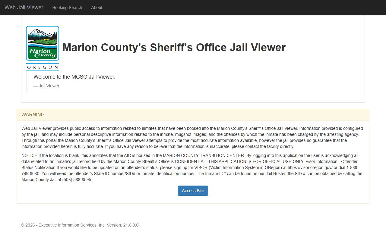Marion County jail roster and community corrections resources