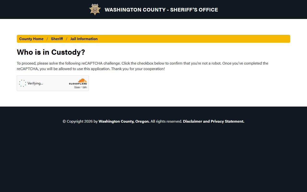 Washington County jail roster custody lookup
