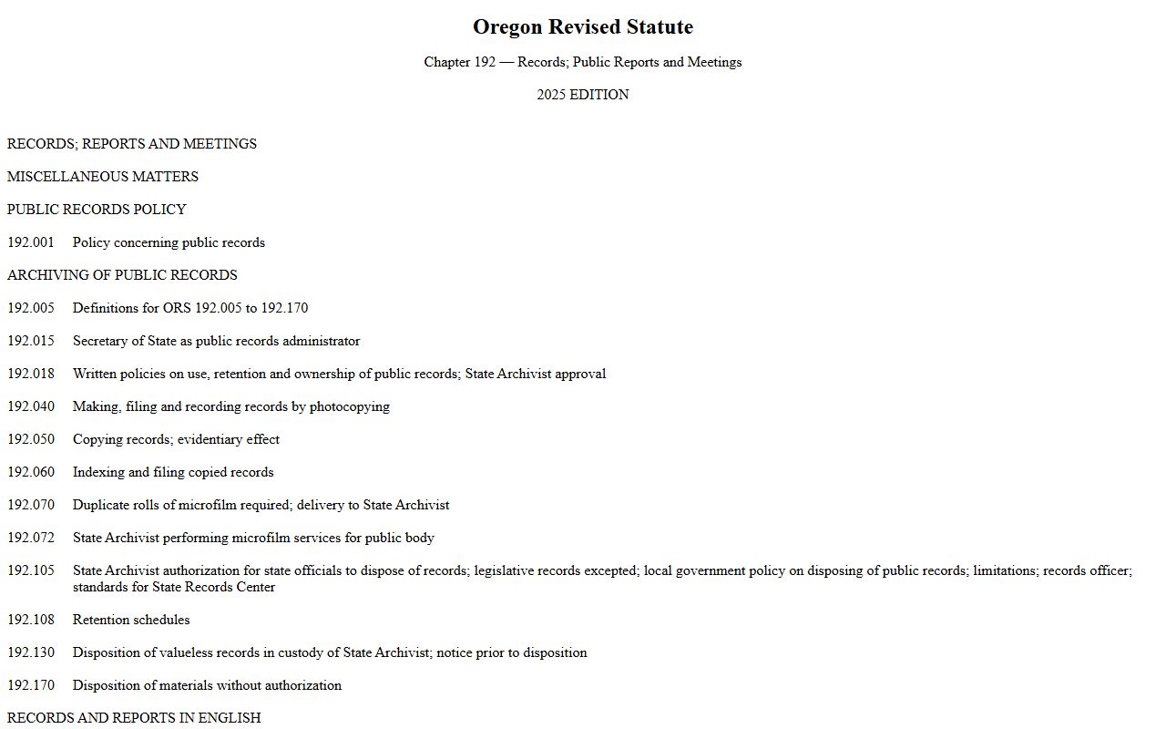 ORS Chapter 192 public records law for Oregon jail roster access